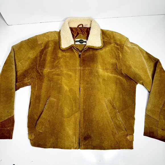 Vintage Men’s Suede Leather Jacket W/ Sherpa Collar Sleeves Ranch Western MED - Picture 2 of 14